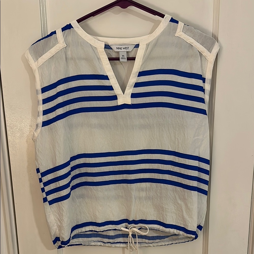 Nine West Navy and White Striped Top
